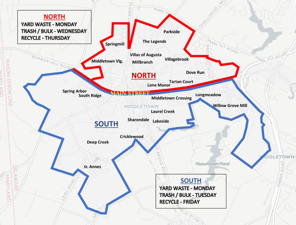 Map showing days trash and recycling are picked up based on your location.